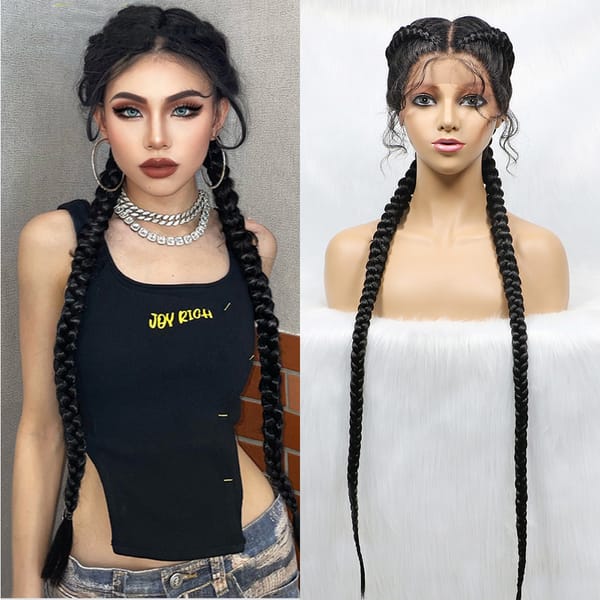 Synthetic Cornrow Braided Wigs Natural Black Braided Lace Front Wig Double Dutch Braids 100% Hand Made with Baby Hairs for Women