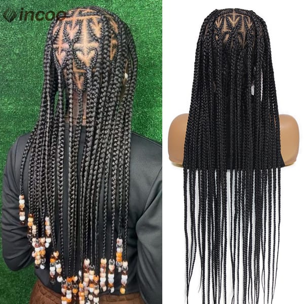 Incoo 36'' Synthetic Lace Front Braided Wigs Cornrow Braid Lace Wig For Black Women Goddess Heart Knotless Box Braiding Hair Wig