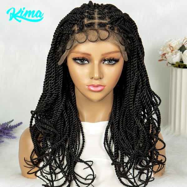 KIMA 20 Inches Twisted Synthetic Wig 9*6 Lace Front Wigs Square Box Braids Wig for Black Women With Baby Hair