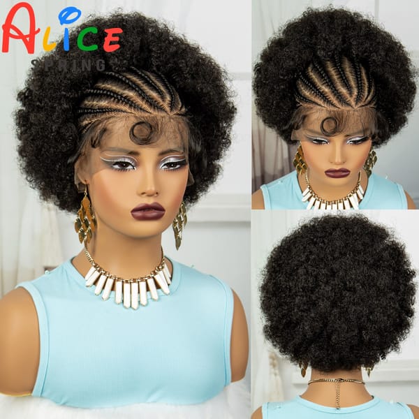 6 Inch Synthetic Lace Frontal Afro Curly Braided Wigs With Baby Hair  For Black Women 13x6 Transparent Short Curly Braids Wigs