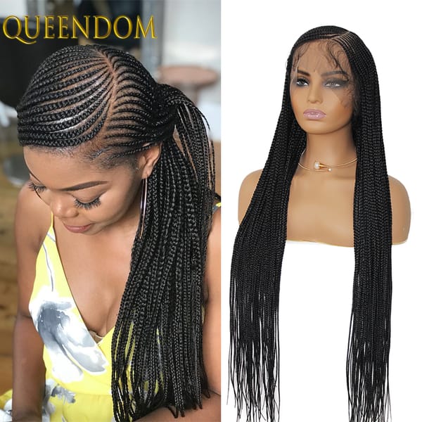 Full Lace Frontal Synthetic Cornrow Braided Lace Wigs 36 Inch Afro Goddess Knotless Braid Wig New Arrival Prepluck Baby Hair