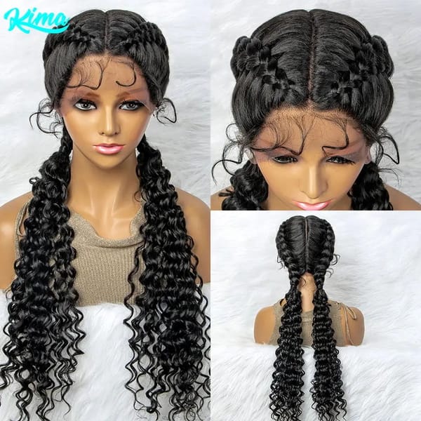 Braided Wigs Synthetic Lace Front Hair Wig Curly Water Wave Wig For African Woman Afro Frontal Cornrow Twist Boxing Braided Wigs