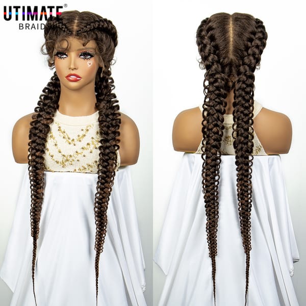 1B/30 Dark Brown Synthetic Lace Frontal Dutch Box Braided Wigs for Black Women Fishtail Braids Wigs with Baby Hair Cornrow Wigs
