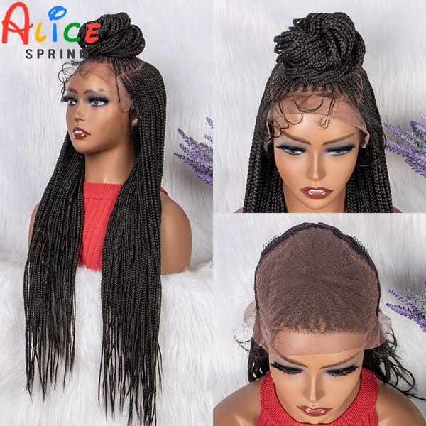 28inch Natural Cornrow Braided Wigs with Buns Synthetic Lace Frontal Braids Wig With Baby Hair Braiding Hair Wig for Black Women
