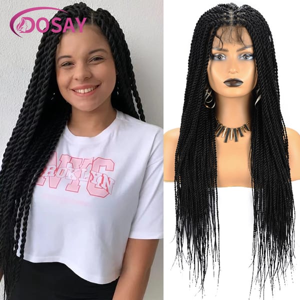 Dosay 26" Synthetic Lace Front Wig Twist Braids  Full Lace African Hair Braided Wigs On Sale Twisted Braid Goddess Twist Wig