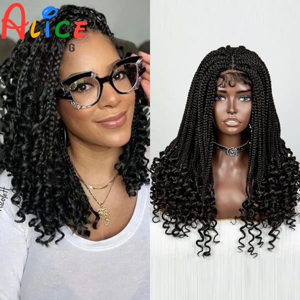 Synthetic Lace Braided Wigs for Black Women 18 Inch Straight/Curly Knotless Box Braiding Wig with Baby Hair Cornrow Braids Wigs