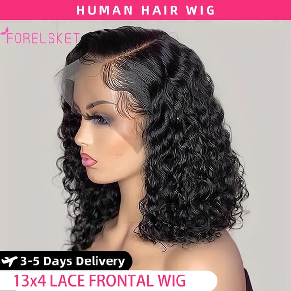 Deep Wave 180% Density Pre-Plucked Side Part Short Bob 13*5*1 Lace Frontal Brazilian Virgin Human Hair Wigs For Black Woman