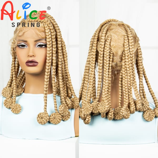 14 Inch Blonde Synthetic Bantu Braided Wigs Transparent Full Lace Hair Wigs Knotless Box Braids with Baby Hair for Black Women
