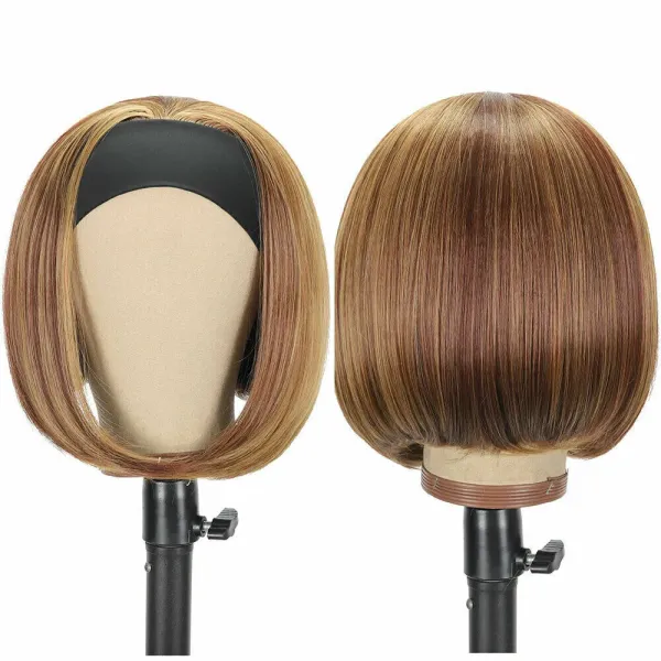 Popular Ombre Bob Short Mixed Brown Straight 3/4 Half Highlight Synthetic Hair Wigs