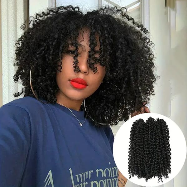 8 Strands Synthetic Spring Twist Crochet Hair 10/18 Inch Natural Black Deep Wave Crochet Braids Hair Extensions for Black Women