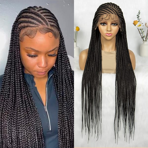 Long Synthetic Braided Wigs 36 Inches Full Lace Braided Wig with Baby Hair for Black Women Knotless Wigs Comfortable Fit