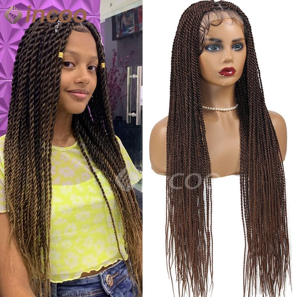 Synthetic 36" Full Lace Front Box Braided Wigs Knotless Cornrow Twist Braided Wigs Lace Frontal Wigs With Baby Hair Black Women
