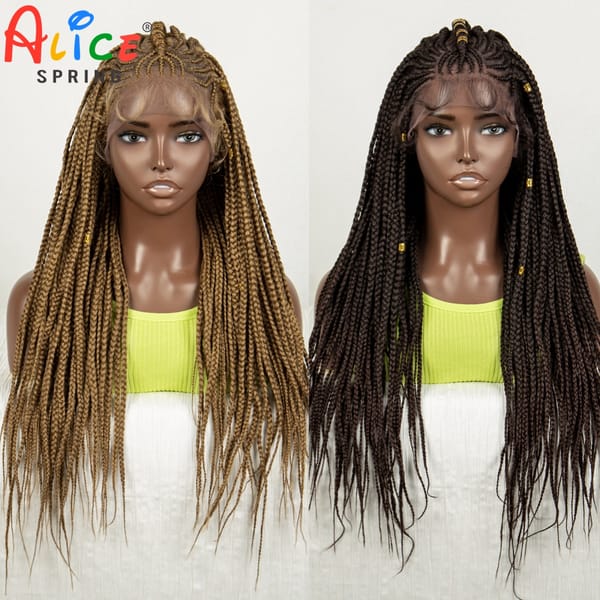 Straight Ombre Braided Wigs Synthetic Lace Front Cornrow Braids Wig with Baby Hair Knotless Box Braiding Wigs for Black Women