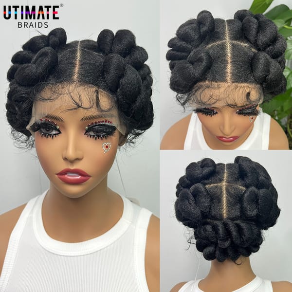 Afro Braided Wigs for Black Women Synthetic Full Lace Knotless Box Braiding Wig with Baby Hair Handmade  Afrian Braids Wigs