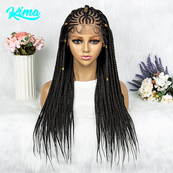 13x5 Lace Front Synthetic Box Braided Wig New Style Braids Wig Knotless African Braiding Wig With Hair Accessories