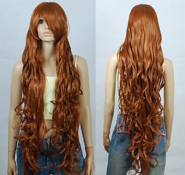 free shipping Ladies Ombre 3-Tone t  Brown 39" Long Curly Hair Vogue Style Wig