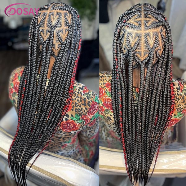Faux Locs Heart Shape Knotless Box Braid Wig With Baby Hair 36'' Synthetic Full Lace Braided Wig Goddess Cornrow Braids Lace Wig