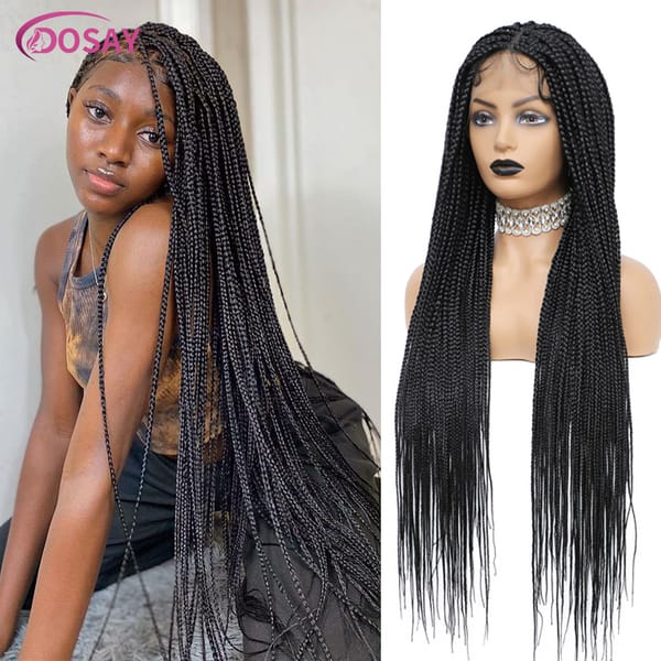 Synthetic Cornrow Braided Lace Front Wigs For Black Women Long 36'' Full Lace Front Wigs Knotless Box Braids Wigs With Baby Hair