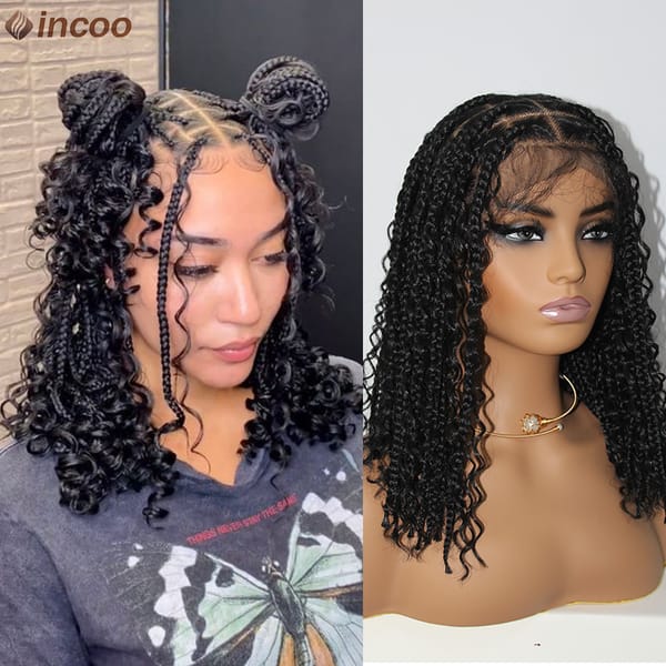 Synthetic Short Bob Braided Wigs Women Knotless Box Braids Wigs Full Lace Frontal Braid Wigs With Baby Hair Cornrow Braided Wigs