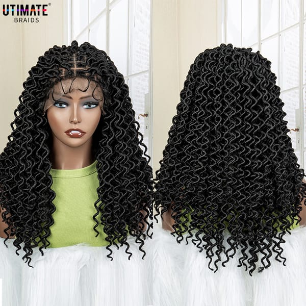 Curly Synthetic Lace Front Braided Wigs 20 Inches Afro African Knotless Curly Box Braiding Wigs with Baby Hair for Black Women