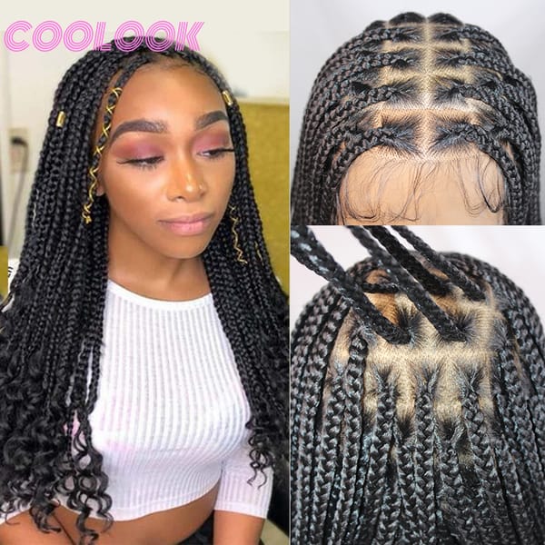 Synthetic Wig French Curly Full Lace Braided Wigs Short 18 Inch knotless Locs Braids Lace Front Wigs African Square Hair Wigs