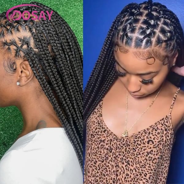 Dosay 36" Synthetic Full Criss Cross Braids Wigs Hair Front Lace Wig Femme Ginger Pink Brown Goddess Braids Box Braiding