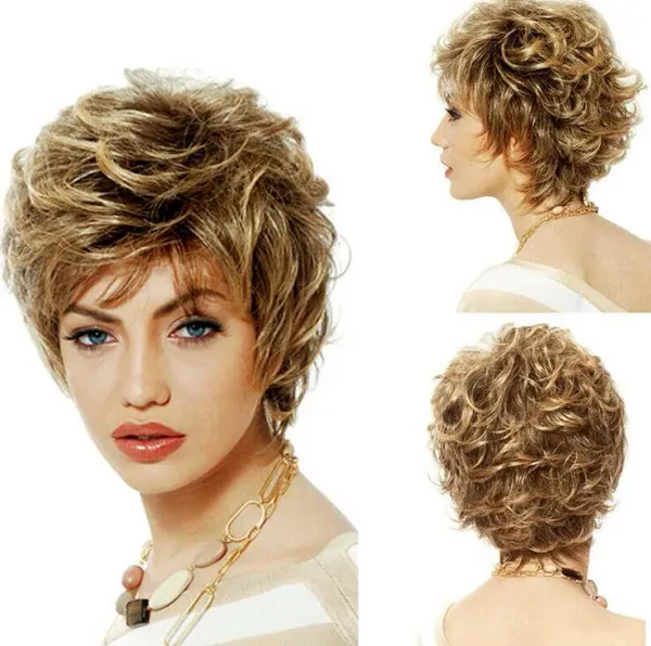 Lolita Short Mixed Blonde Curly Synthetic Wigs Heat Resistant Fiber Daily Hair Wig