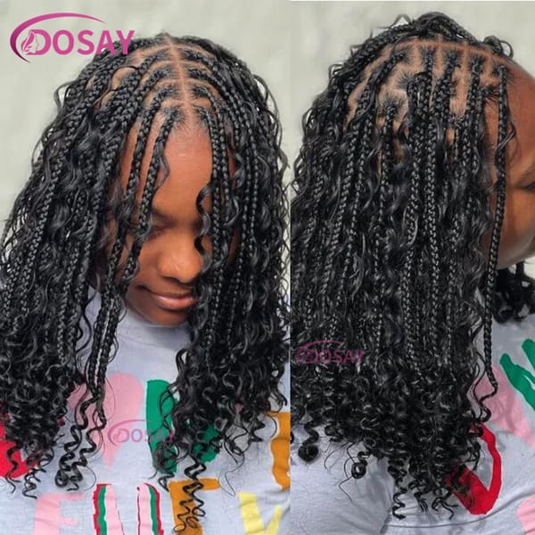 Synthetic 12 Inch Short Bob 360 Full Lace Braids Wigs Bohemian Knotless Curly Braided Wigs Goddess Box Wig Pre-Pluck Baby Hair