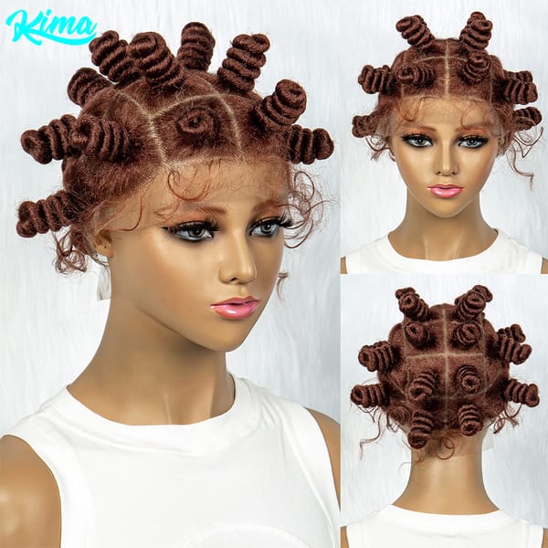 Ginger Blonde Bantu Braided Knotless Box Braids Wig Synthetic Braided Buns Wig Full Lace African Braiding Hair For Black Women