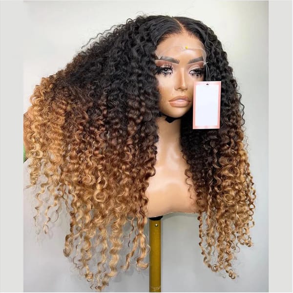 Soft 180Density Synthetic 26Inch Ombre Blonde Brown Kinky Curly Lace Front Wig For Black Women Baby Hair Heat Resistant Glueless
