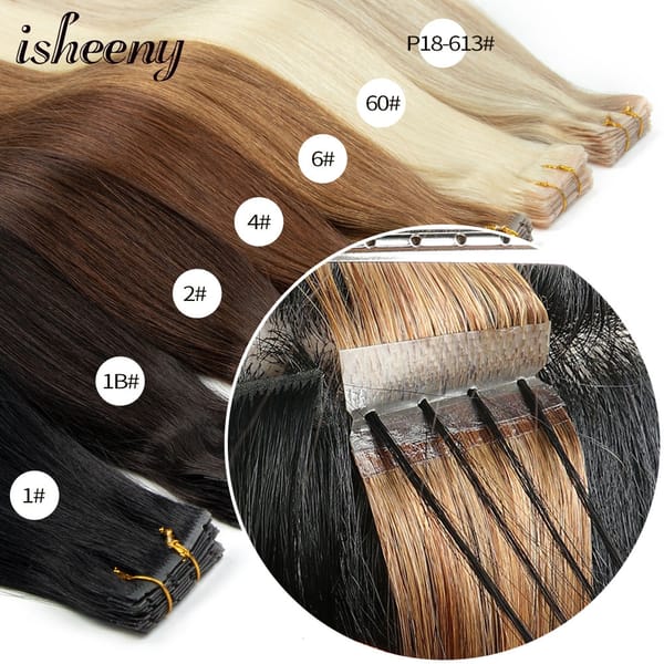 isheeny 16" 20" Twin Tab Weft Hair Extensions Machine Remy Pull Through Hole Tape Hair 10pcs/pack 100% Natural Hair For Women