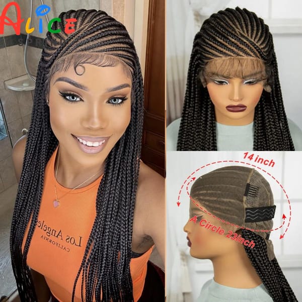 Synthetic Full Lace Braided Wig Cornrow Braided Wigs 36 Inch Natural Knotless Braiding Hair Wig with Baby Hair for Black Women