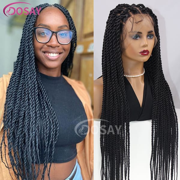Dosay 36 Inch Senegalese Twist Braided Wigs Knotless Box Braids Full Lace Front Wig With Baby Hair Synthetic Faux Locs Twist Wig