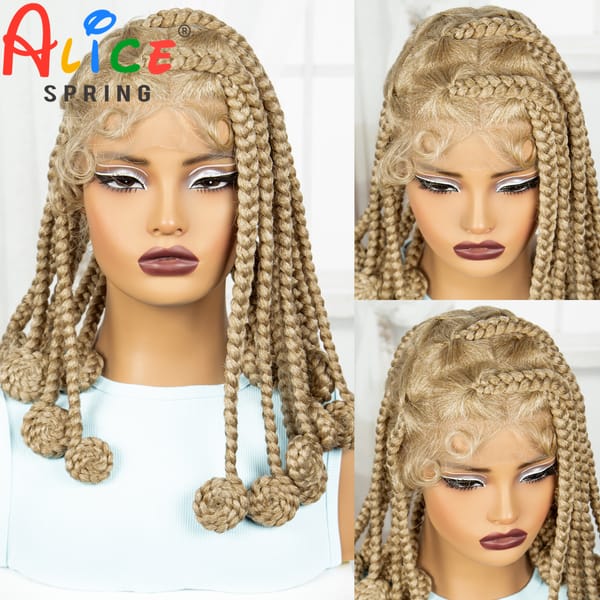 Blonde 14 Inch Synthetic Bantu Braided Wigs Transparent Full Lace Hair Wigs Knotless Box Braids with Baby Hair for Black Women