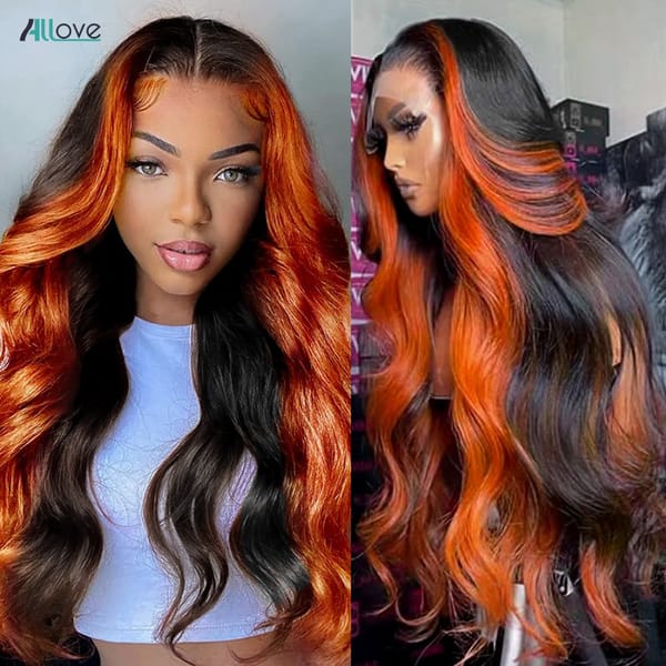 Ginger Lace Front Wigs Human Hair 13x4 Ginger Colored Highlight Body Wave Wig Pre Plucked Brazilian Wig