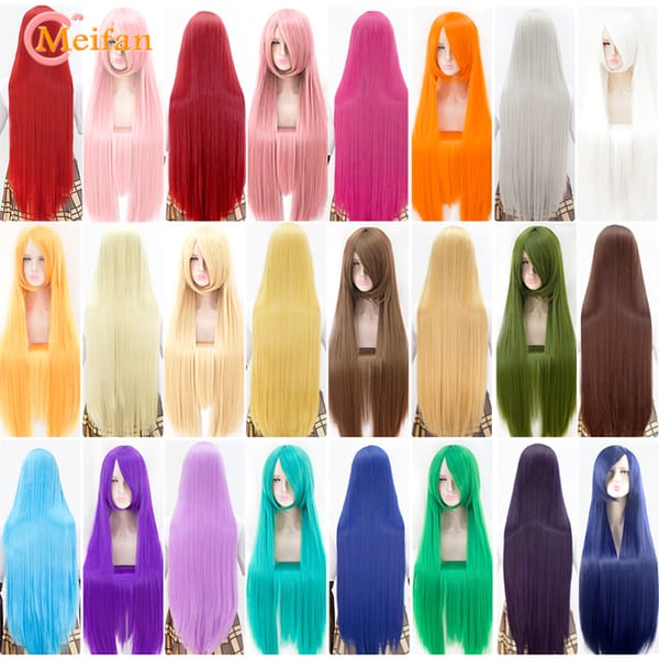 MEIFAN Long Straight Lolita 100CM Wig Synthetic Hair Anime Cosplay Black Brown Pink Purple Wigs for Black/White Women
