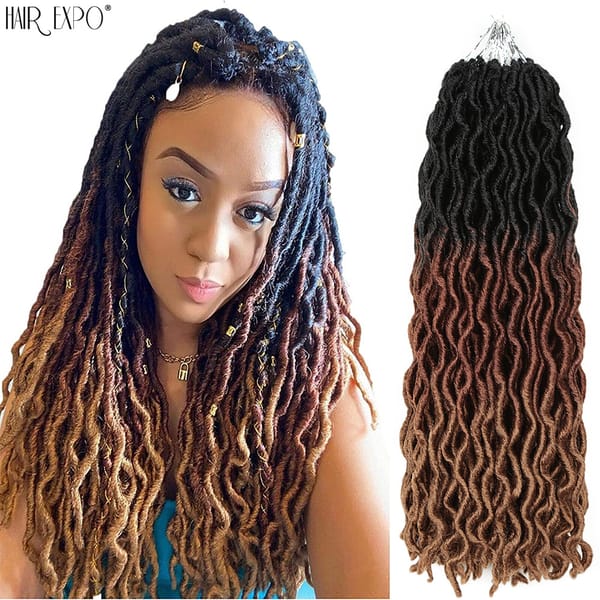 18"Goddess Faux Locs Crochet Hair Synthetic Hair Extensions Ombre Curly Soft Dreadlocks African Wave Gypsy Braids Hair Expo City