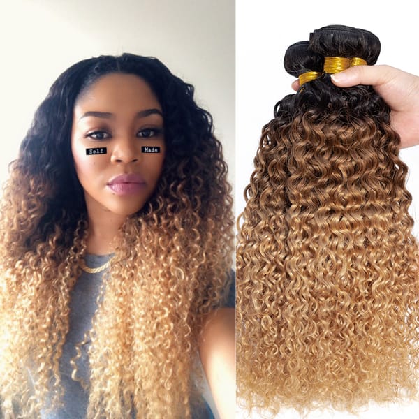 Kinky Curly Bundles Human Hair Weave 3/4 Bundles Ombre Natural Burmese Hair Extensions For Women 1b/4/27 Remy Blonde Weaving