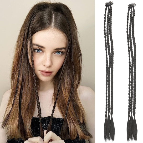 Synthetic 1 Pcs/Lot Clip-in Extensions For Women Ponytail Golden Black Braid Hair Extension 22'' Hairpiece Box Braid With Clip