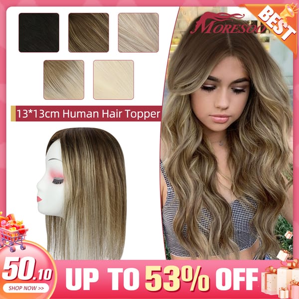 Moresoo Straight Human Hair Toppers Machine Remy Hair Piece Clip in For Women Topper for Beauty Hand Made Mono Base Hair Natural