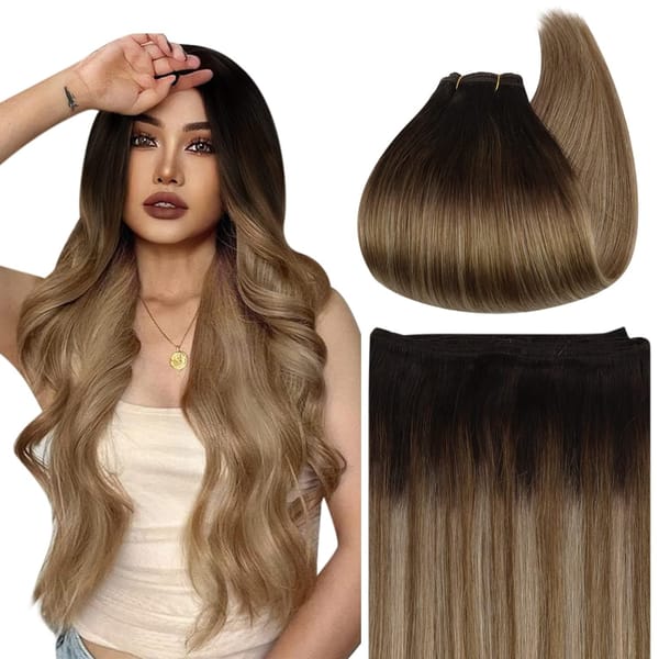 Ugeat Sew in Hair Extensions Human Hair Soft Natural Dark Root  Hair Bundles for Women Hair Weaves 100G Remy Human Hair