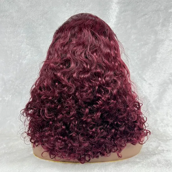 13x4 Deep Wave Lace Frontal Wig Human Hair 99J Burgundy Full Lace Front Wigs Red Colored HD Pixie Curly India Human Hair Wigs