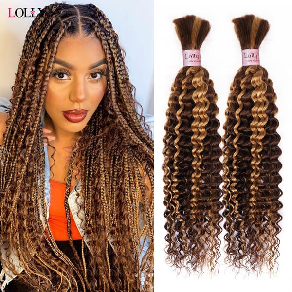 4 27 Highlight Bulk Human Hair For Braiding Honey Blonde Deep Wave Human Hair Bundles No Weft Bundles For Women Hair Extensions