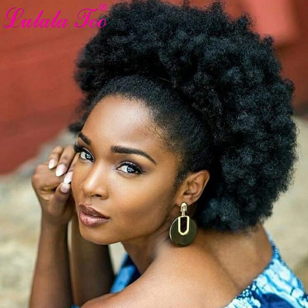 Lulala Too 10inch Synthetic High Puff Afro Kinky Curly Wig Ponytail Drawstring Short Pony Tail Bun Clip in on Hair Extensions