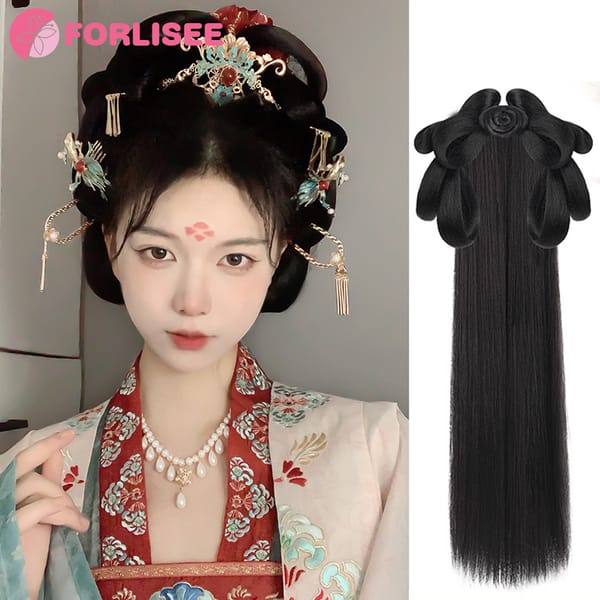 Synthetic Ancient Costume Hanfu Wig All-in-one Lazy Hairband Ancient Style Full Tang Style Hairstyle Daily Wig Bun Pad Hair Bag