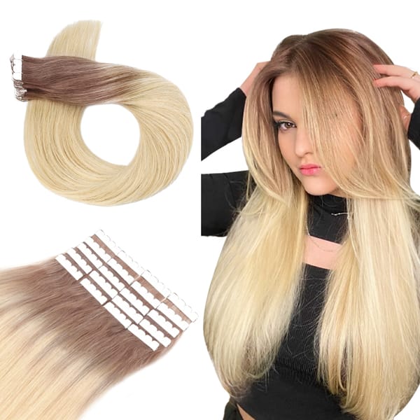 AW Tape In Human Hair Extensions Real Human Hair NoneRemy Straight Natural Seamless Invisible Skin Weft  Adhesive Hair Extension
