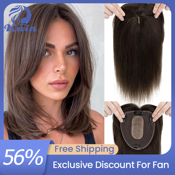 Silk Top Base Women Topper With 3 Clip In Real Human Hair Breathable Custom Natural Hairpiece 12x13cm Silk Base Human Hair Wigs