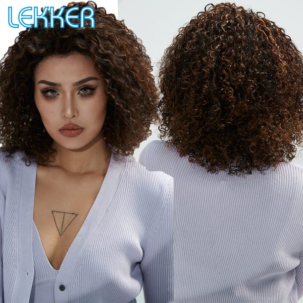 Lekker Wet Wavy Wigs Highlight Brown Kinky Curly Bob Lace Front Human Hair Wigs For Women Brazilian Remy baby Hair Pre plucked