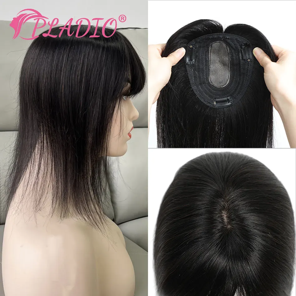 PLADIO 13*12cm 10"-18" Topper Hair Piece with Bangs 100% Real Remy Human Hair Topper for Women With Thin Hair