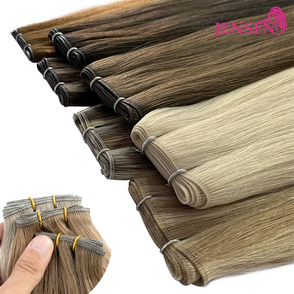 JENSFN Straight 100% Real Human Hair Weft Bundles Extensions 50g/Pcs 16"-24" Remy Natural Hair Sew In Weaves  Brown Blonde Color